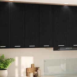 Sturdy Hanging Kitchen Cabinet in Black Oak and White