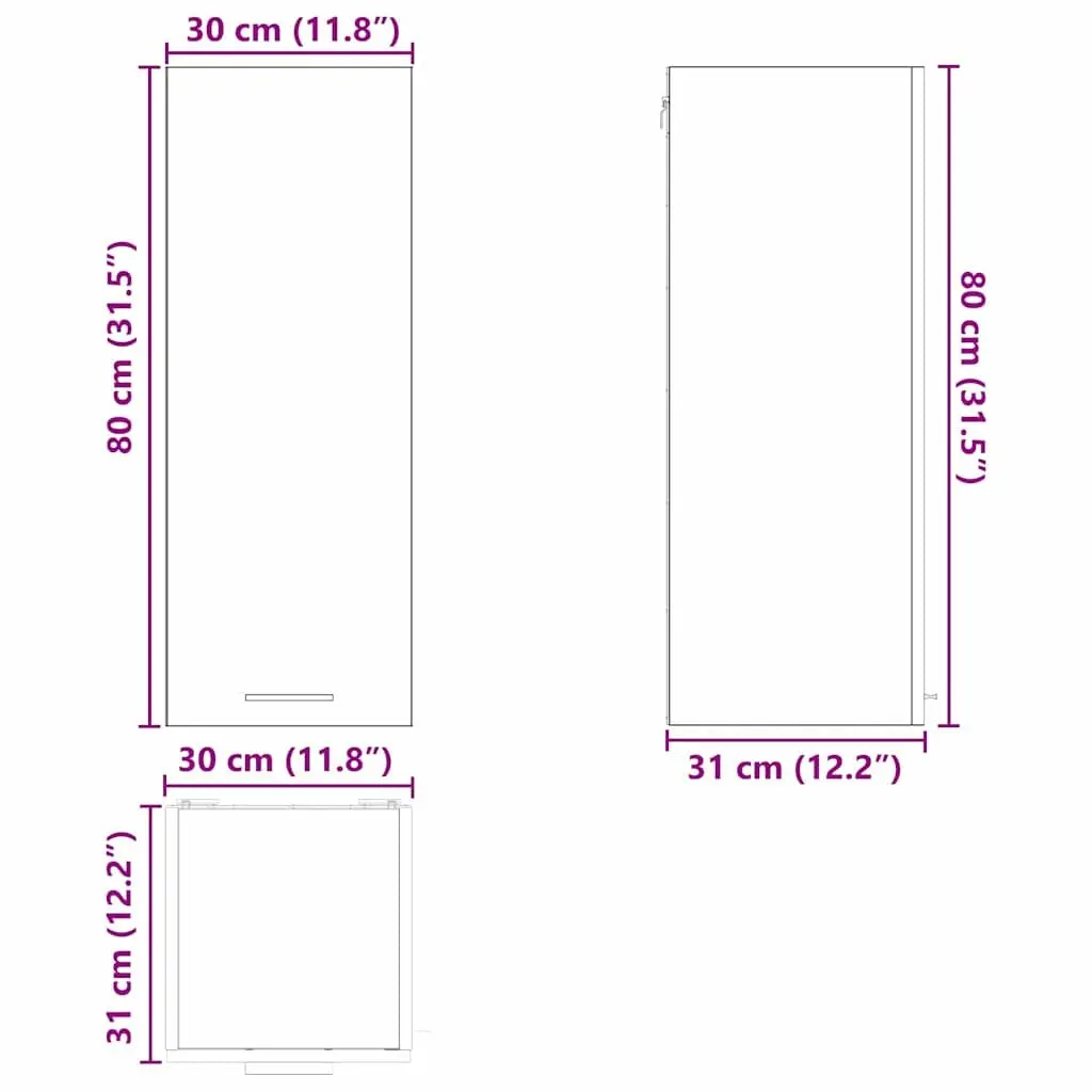 Hanging Kitchen Cabinet Engineered Wood 30x31x80cm Black Oak White