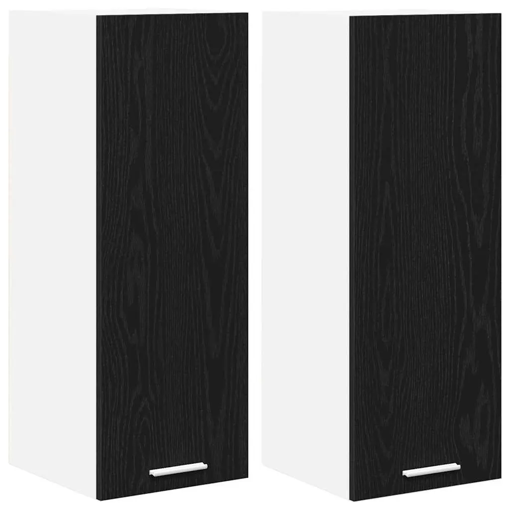 Black Oak and White Hanging Kitchen Cabinets