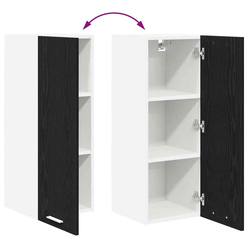 Black Oak and White Hanging Kitchen Cabinets
