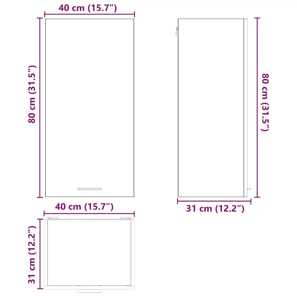 Hanging Kitchen Cabinet Engineered Wood 40x31x80cm Black Oak White