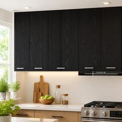 Stylish Black Oak and White Kitchen Hanging Cabinet