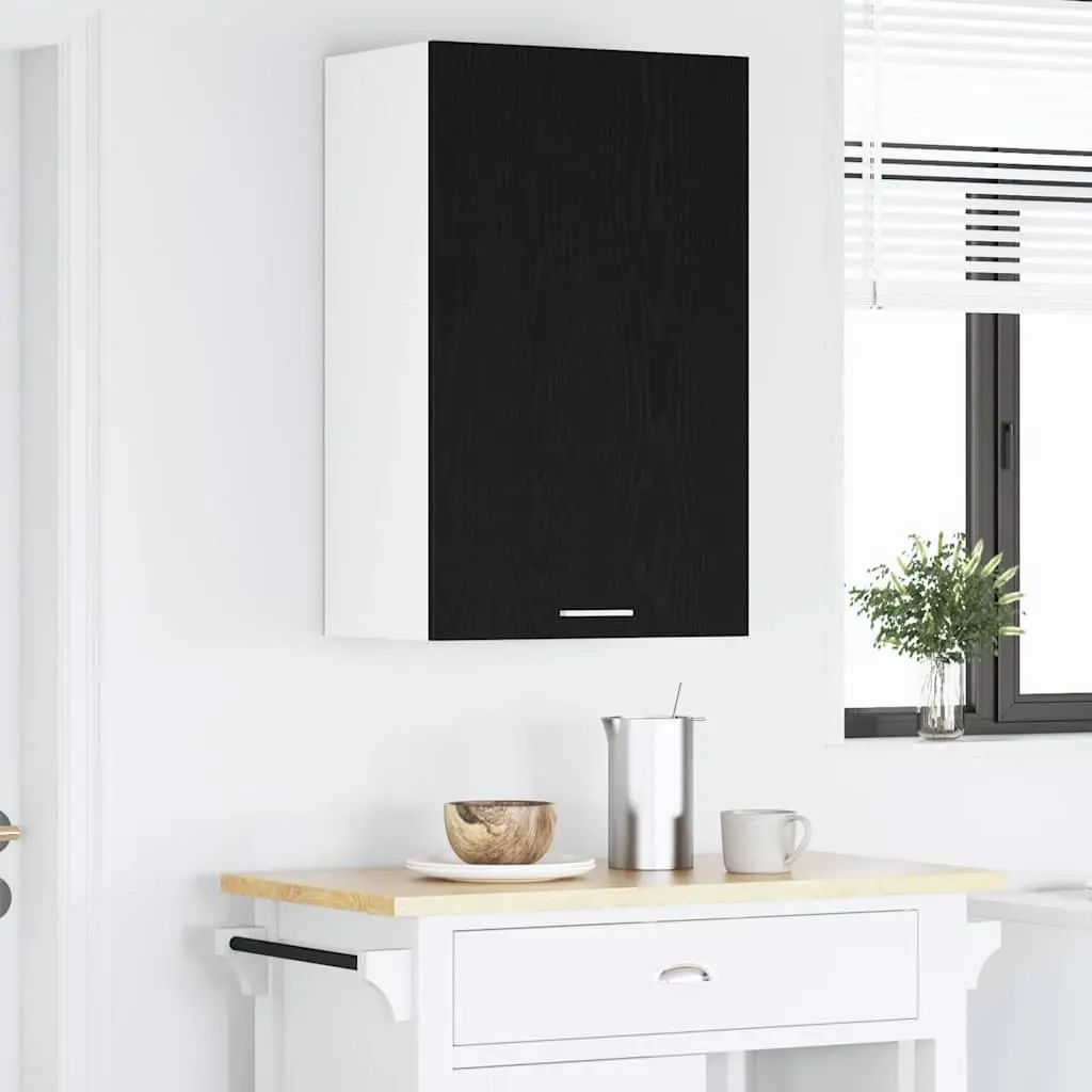 Black Oak and White Kitchen Hanging Cabinet