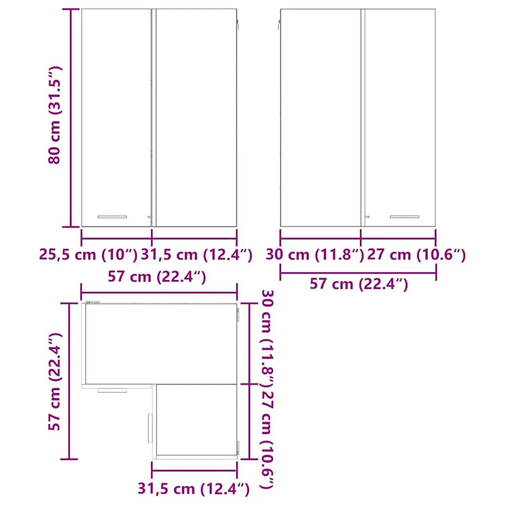 Hanging Kitchen Cabinet Engineered Wood 57x57x80cm Black Oak White