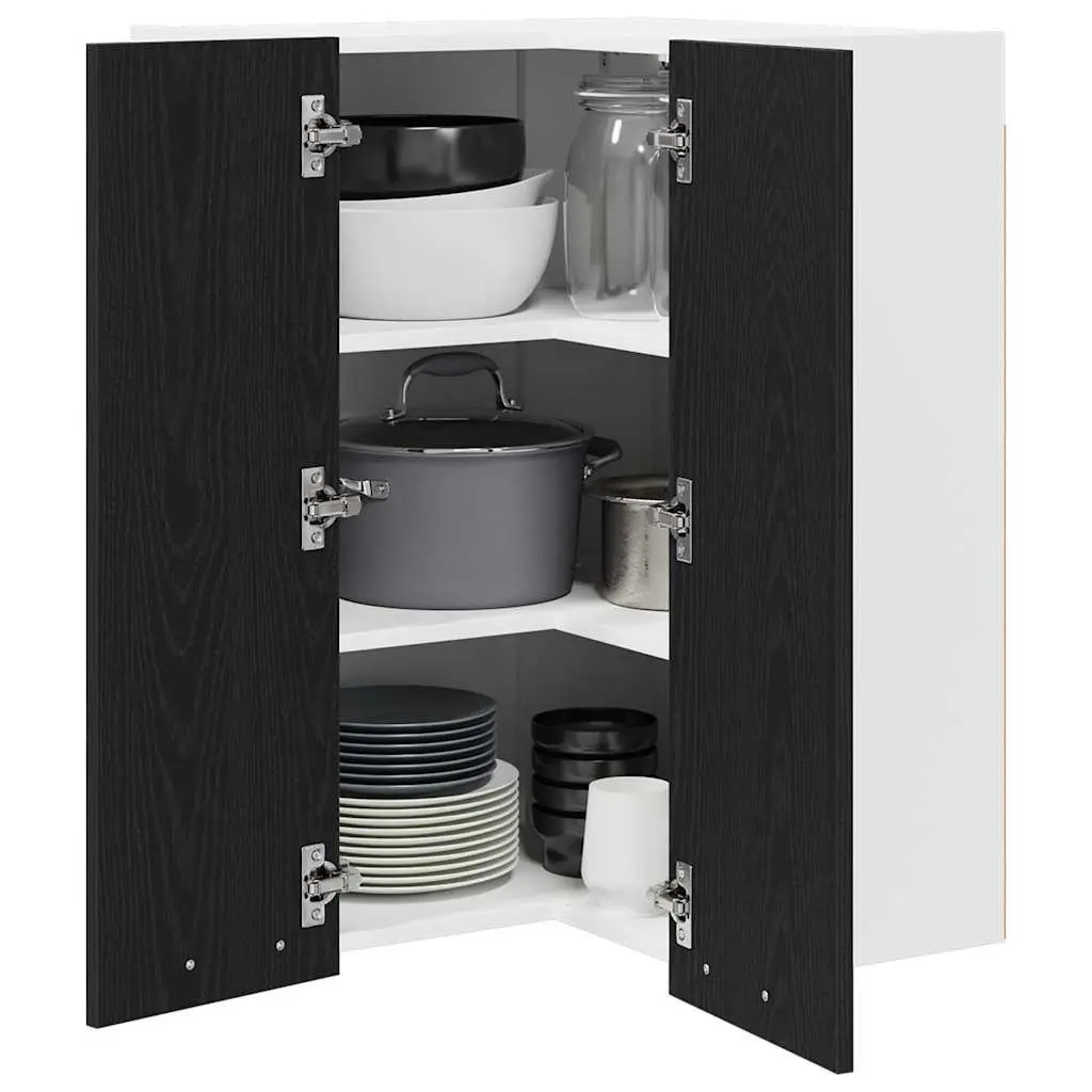 Hanging Kitchen Cabinet Engineered Wood 57x57x80cm Black Oak White