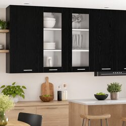 Sturdy Black Oak Engineered Wood Kitchen Cabinet 40x31x80cm