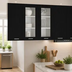 2-Piece Modern Black Oak Hanging Kitchen Cabinets