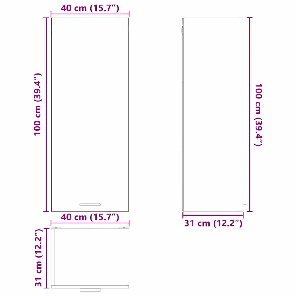 Hanging Kitchen Cabinet White Storage Engineered Wood 40 x 31 x 100 cm