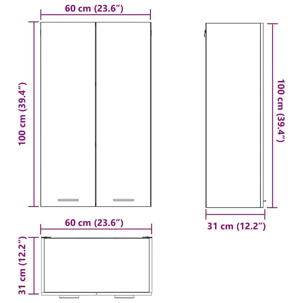 Hanging Cabinet Engineered Wood 60 x 31 x 100 cm Black Oak