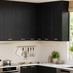 Stylish Black Oak and White Hanging Kitchen Cabinet