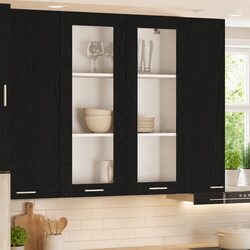 Stylish Hanging Kitchen Cabinet in Black Oak Finish