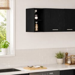 Stylish Black Oak Hanging Kitchen Cabinet for Storage