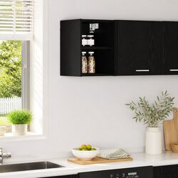 Modern Black Oak Hanging Kitchen Storage Cupboard
