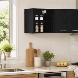 Modern Black Oak Hanging Kitchen Cabinet for Storage