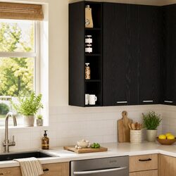 Black Oak Modern Hanging Kitchen Cabinet for Storage