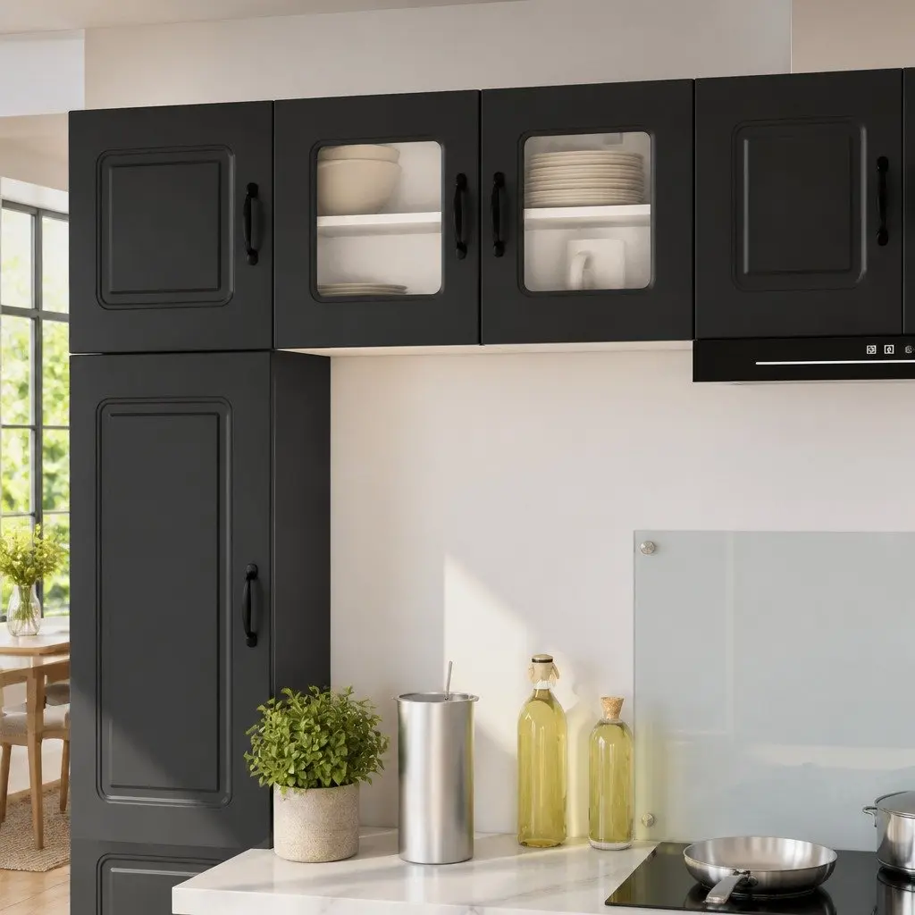 Engineered Wood Black Kitchen Cabinet Panel for Storage