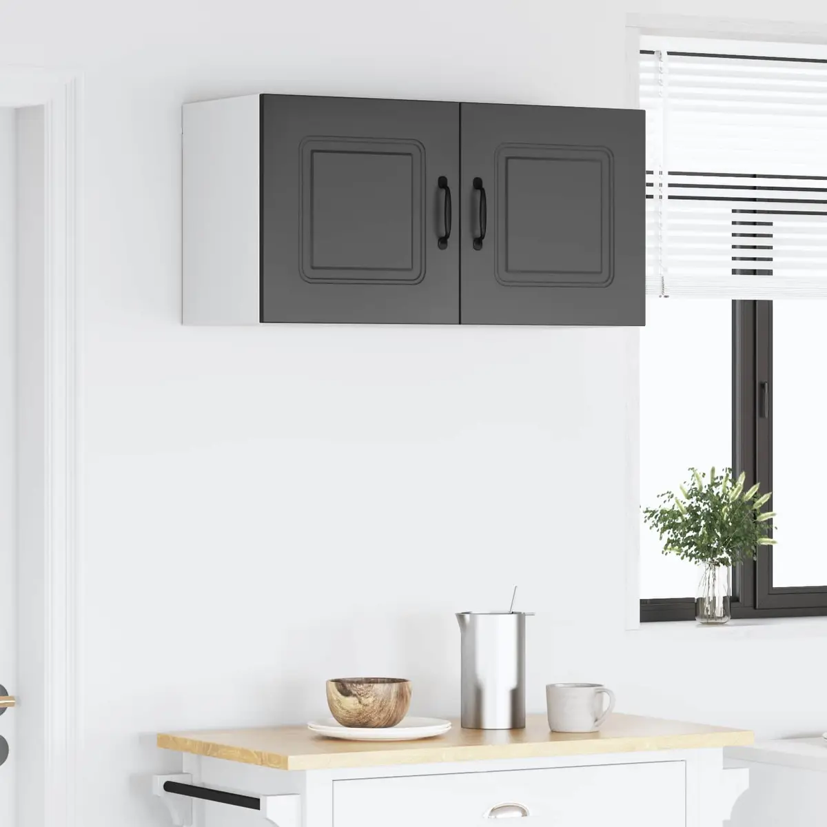 Black Engineered Wood Kitchen Cabinet