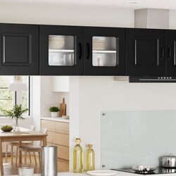 Engineered Wood Black Kitchen Cabinet with Dishwasher Panel