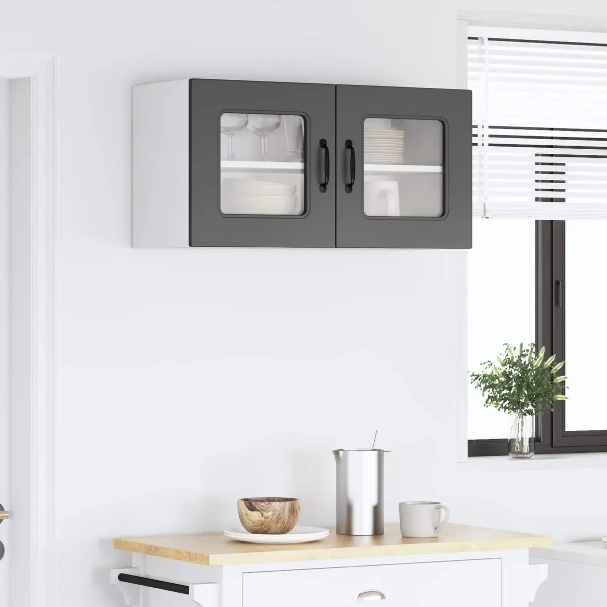 Engineered Wood Black Kitchen Cabinet with Dishwasher Panel