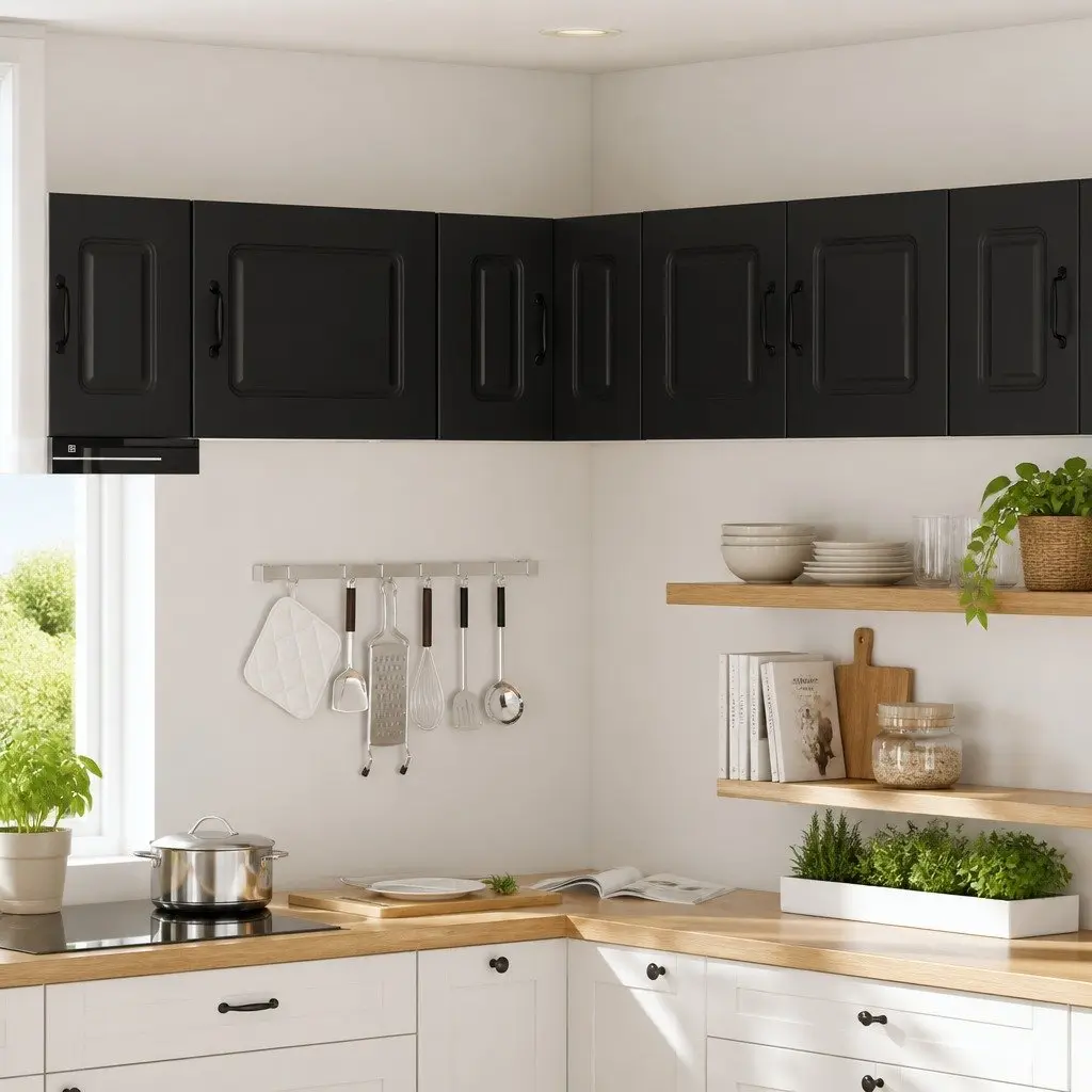 Black Engineered Wood Kitchen Cabinet 57x57x40cm