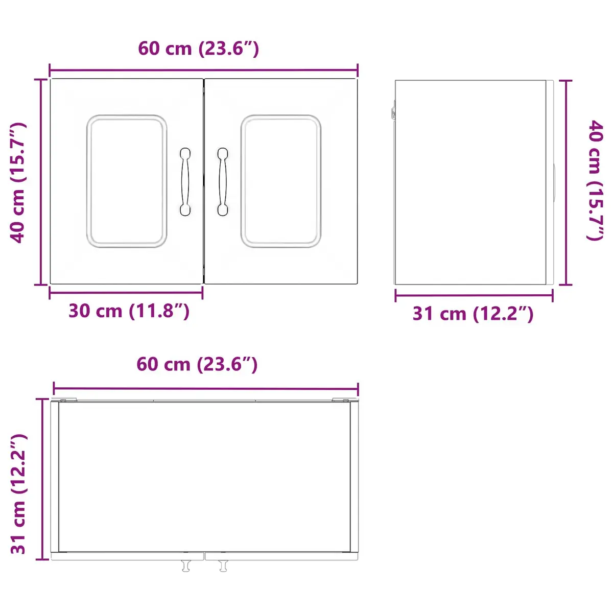 White Engineered Wood Kitchen Storage Unit, 60x31x40cm