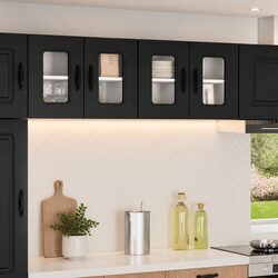 Engineered Wood Black Kitchen Cabinet with Storage