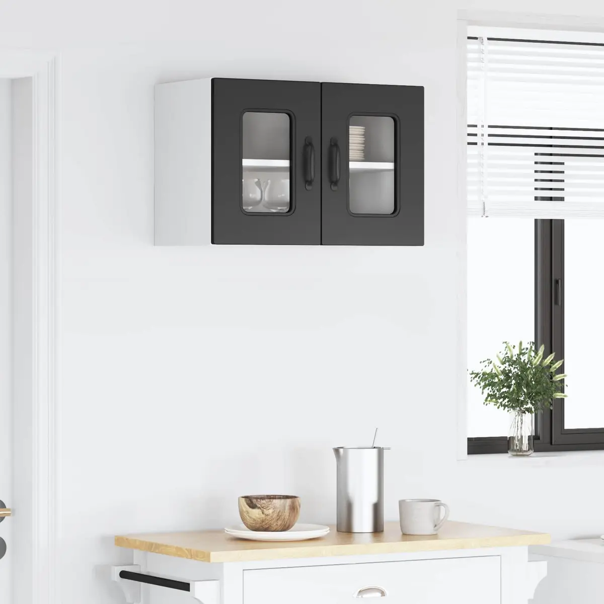 Engineered Wood Black Kitchen Cabinet with Storage