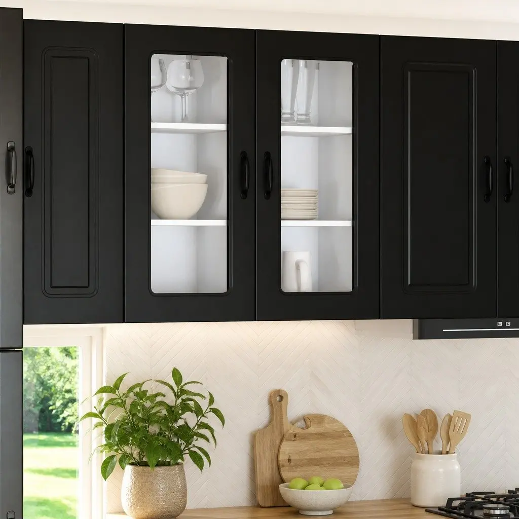 Black Engineered Wood Kitchen Cabinet for Storage