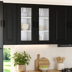 Stylish Black Engineered Wood Kitchen Cabinet for Storage