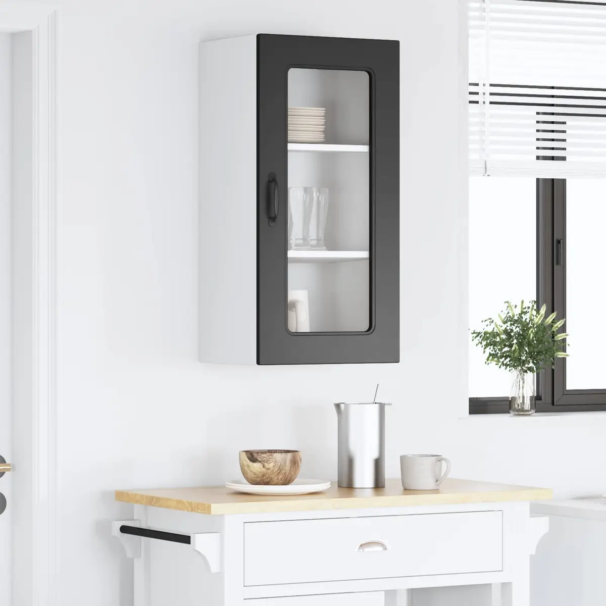 Black Engineered Wood Kitchen Cabinet for Storage