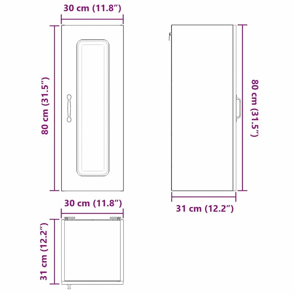 Black Engineered Wood Kitchen Cabinet 30x31x80cm