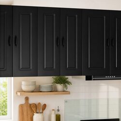 Stylish Black Engineered Wood Kitchen Cabinet with Storage