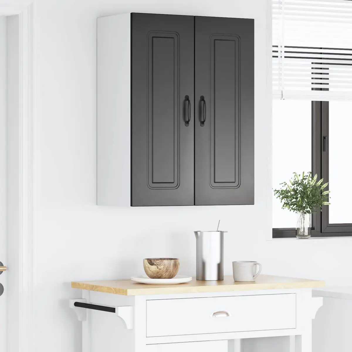 Black Engineered Wood Kitchen Cabinet with Storage