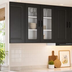 Durable Black Engineered Wood Kitchen Cabinet Panel 80x31x80cm