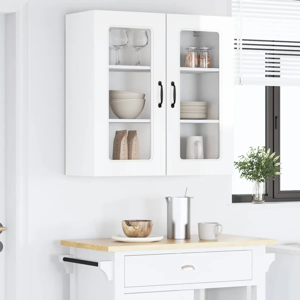 High Gloss White Kitchen Cabinet Dishwasher Storage Engineered Wood