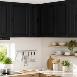 Sturdy Black Engineered Wood Kitchen Cabinet Storage