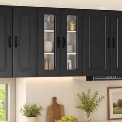 Black Engineered Wood Kitchen Cabinet for Modern Storage