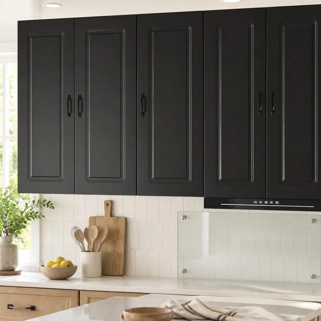 Black Engineered Wood Kitchen Cabinet for Storage