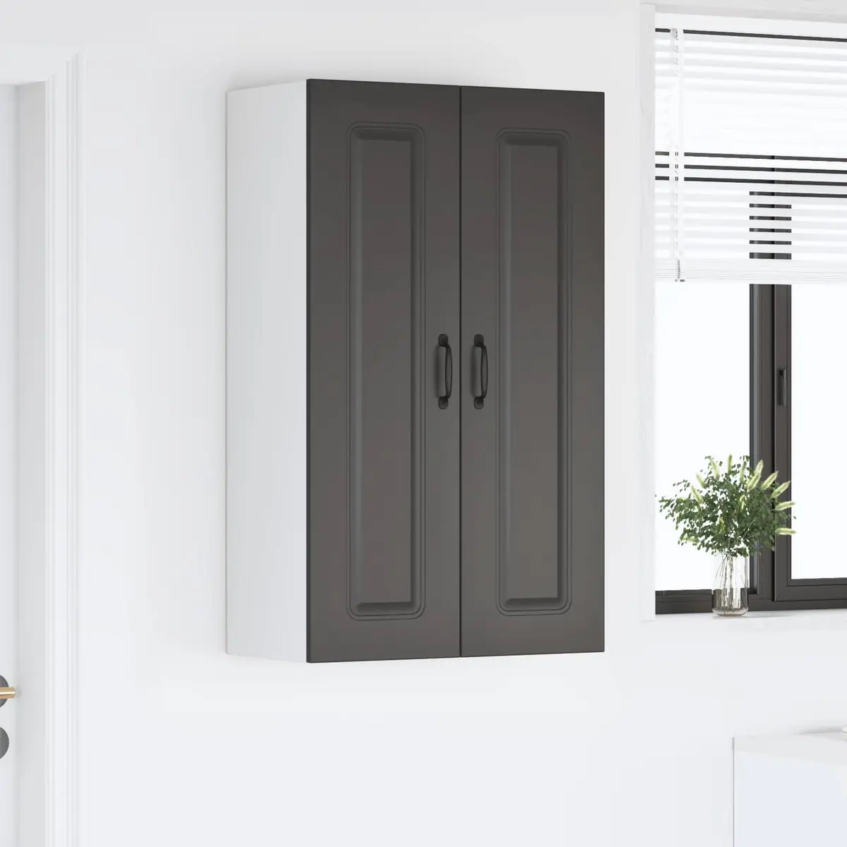 Black Engineered Wood Kitchen Storage Cabinet