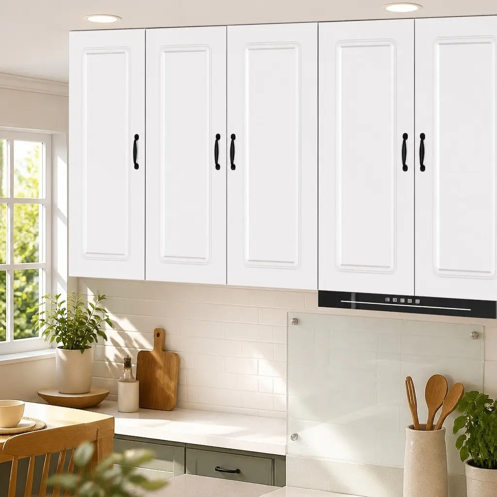 White Engineered Wood Kitchen Cabinet with Dishwasher Panel