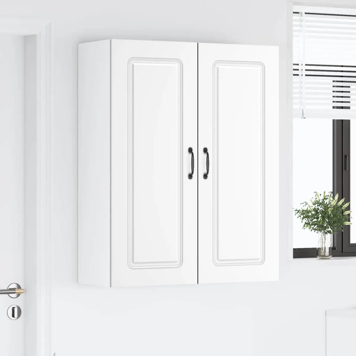 White Engineered Wood Kitchen Cabinet with Dishwasher Panel