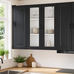 Black Engineered Wood Kitchen Cabinet with Dishwasher Panel