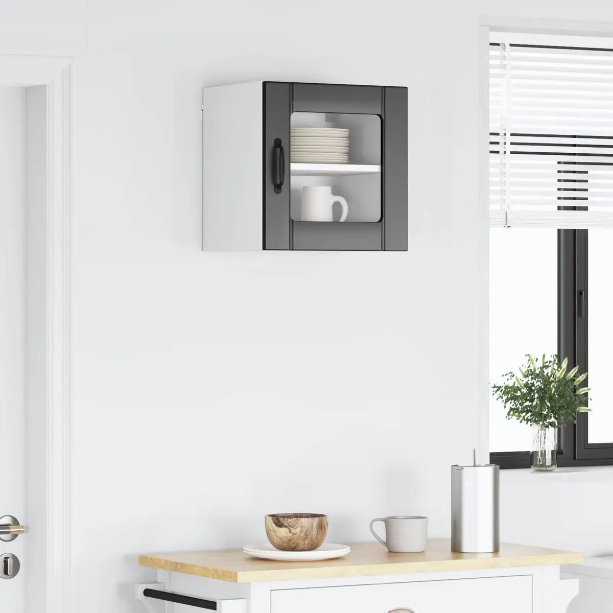 Black Glass Wall Cabinet for Kitchen Storage