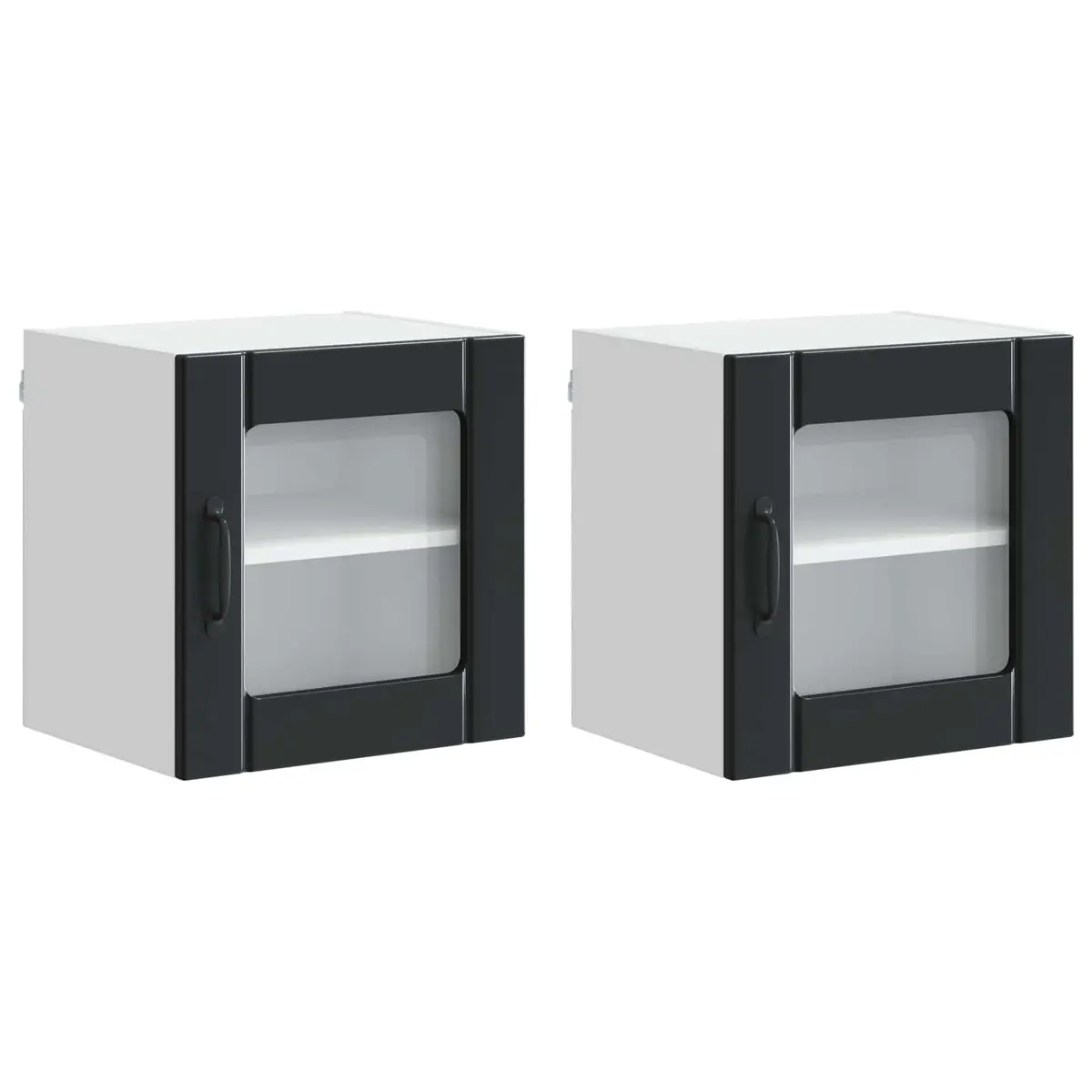 Black Wall Glass Cabinet Storage Unit Set