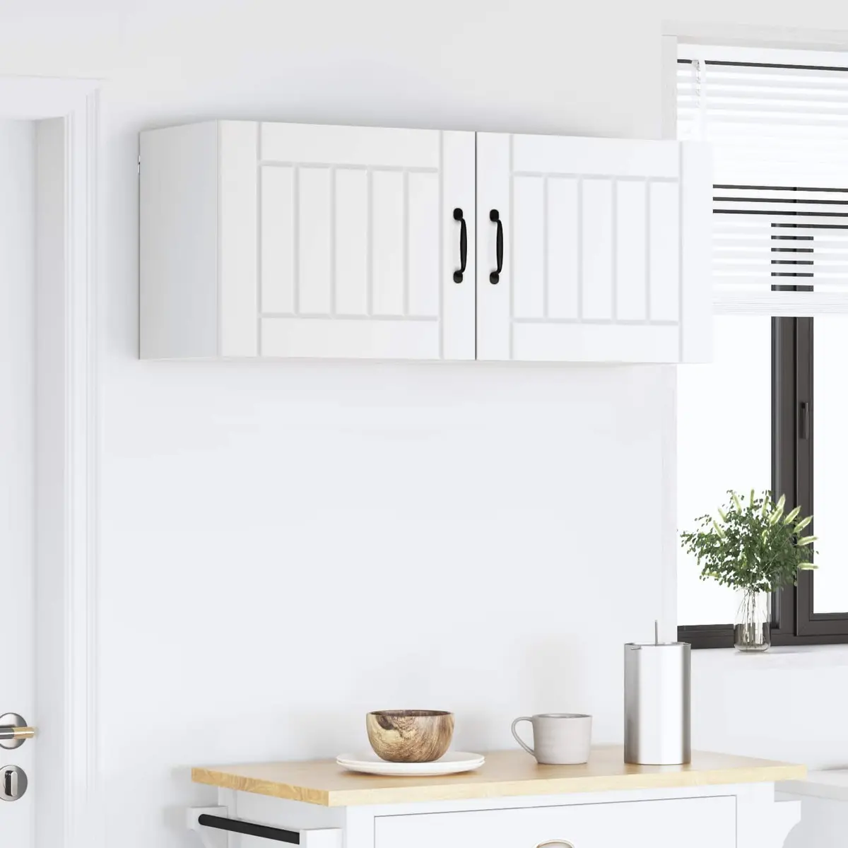 White Engineered Wood Wall Cabinets Set of 2