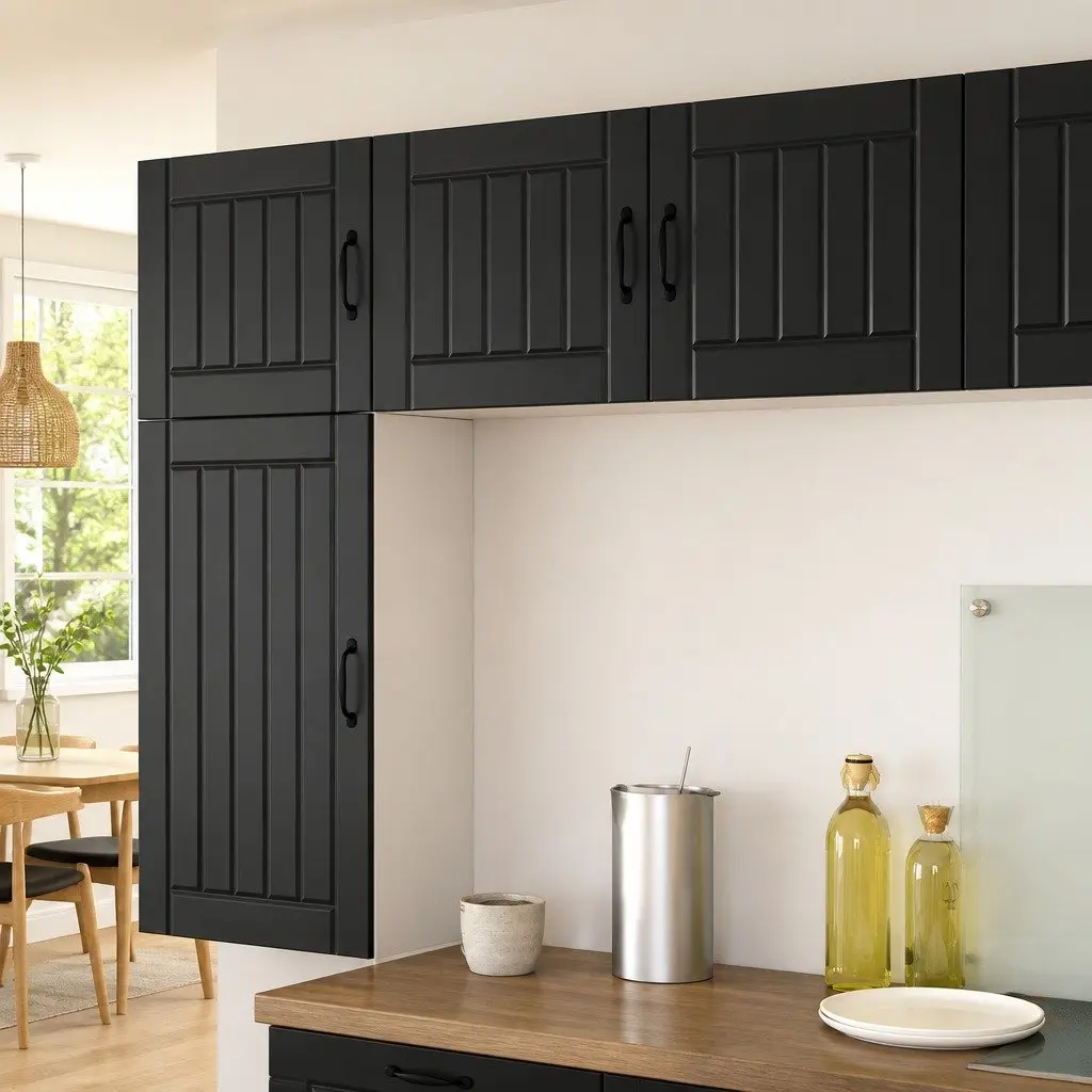 Black Engineered Wood Wall Cabinet for Kitchen