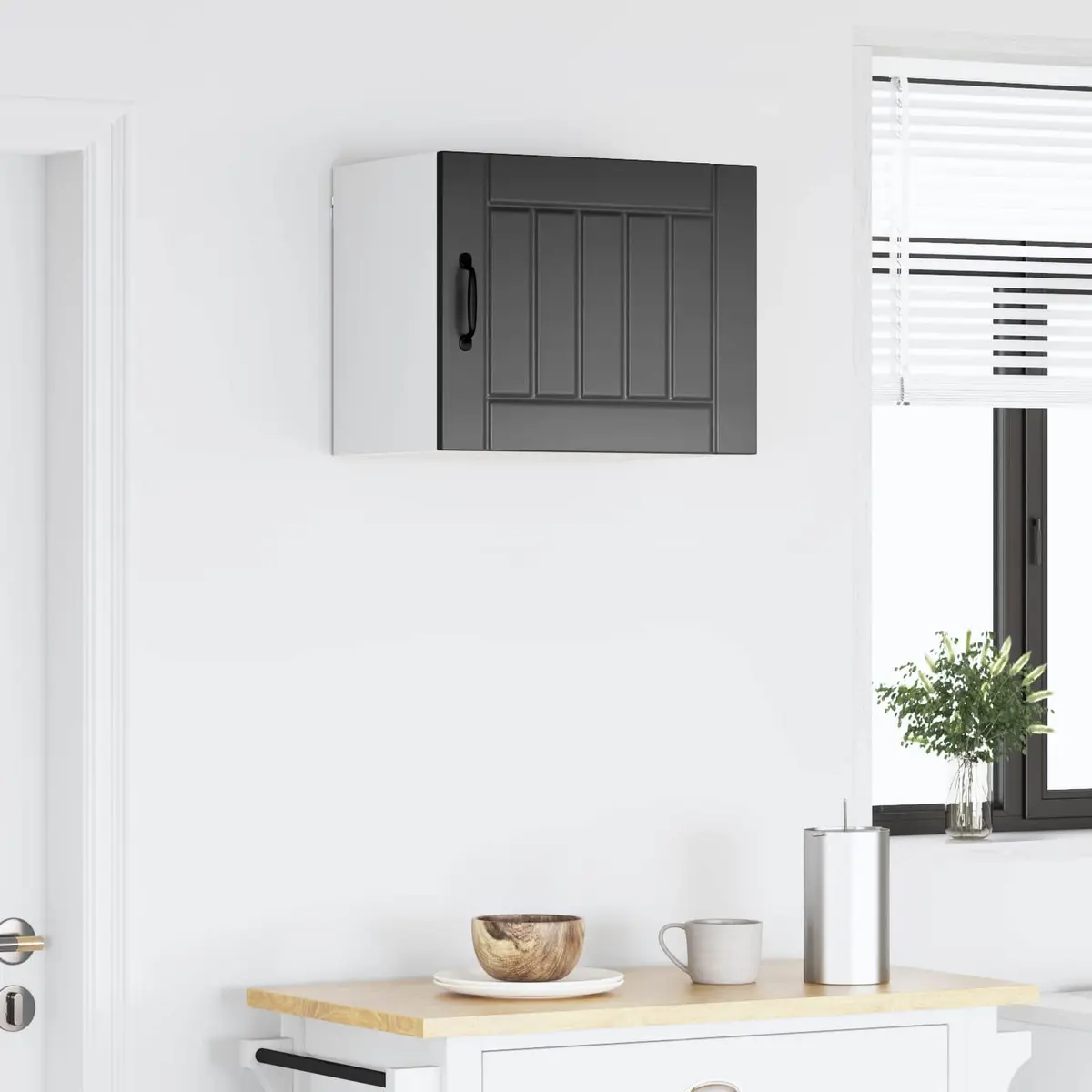 Black Engineered Wood Wall Cabinet for Kitchen