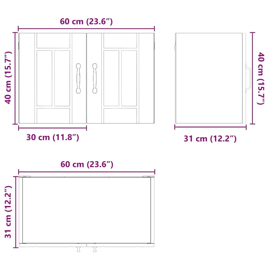 Black Wall Cabinet for Kitchen Storage 60x31x40cm