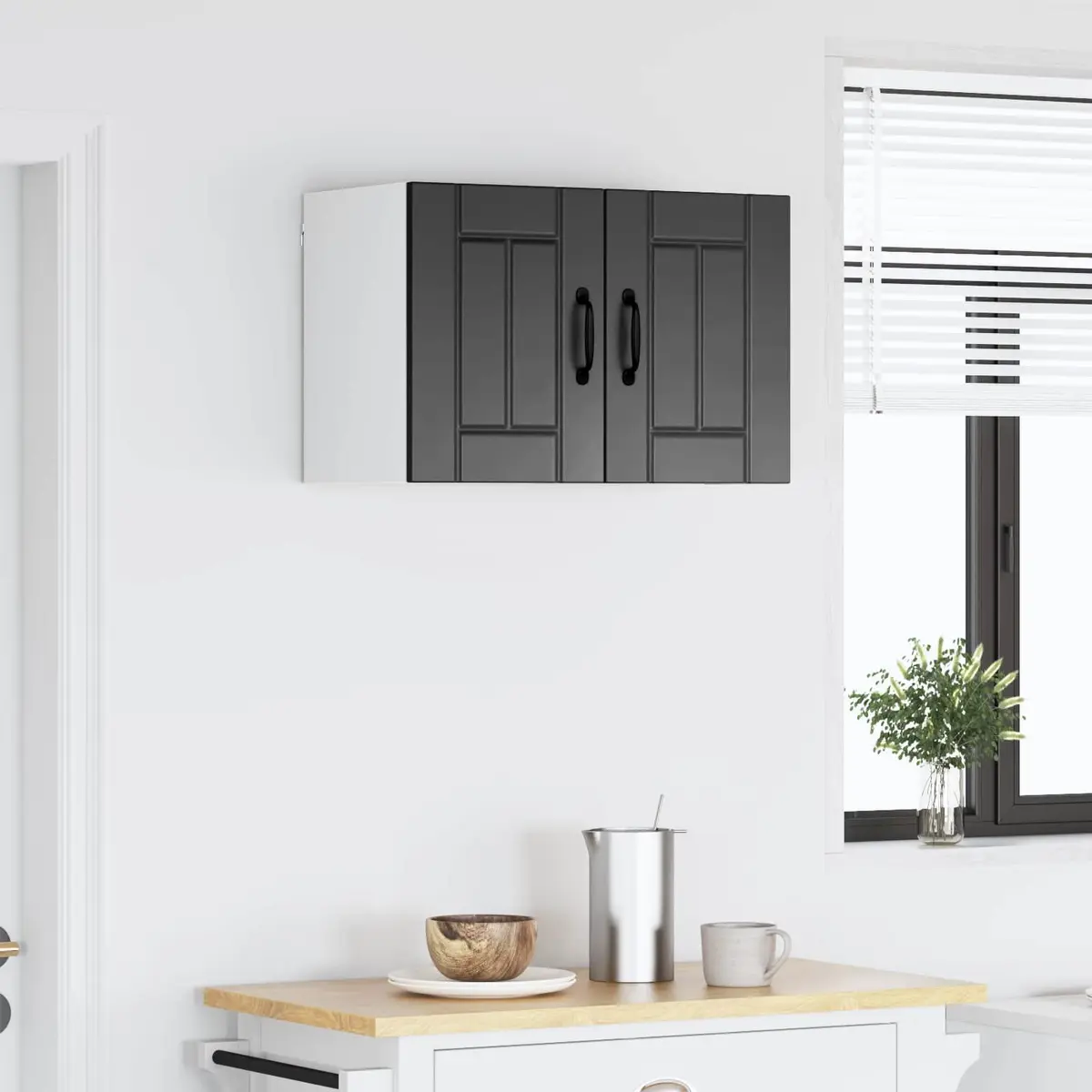 Black Wall Cabinet for Kitchen Storage 60x31x40cm