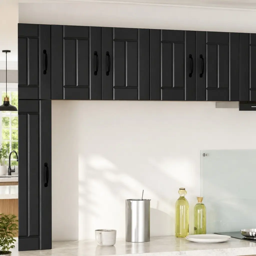 Black 2-Piece Wall Cabinet for Kitchen Storage